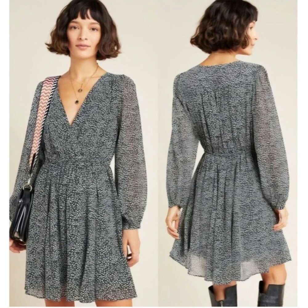 Maeve Anthropologie Black & White Leopard Print Fit & Flare Dress Medium